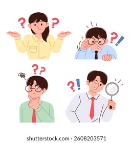 People wondering and seeking answers. Business problem solving concept illustration.