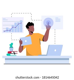 People at work, analyzing data, analytic business. Concept vector illustration