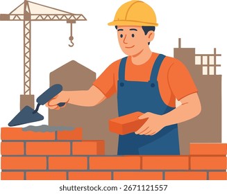 Personas Trabajan en la Construcción Están Cementando Ladrillos
