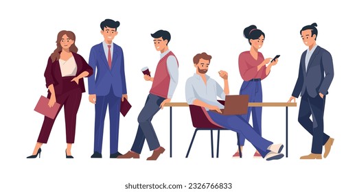 People at work. Business people. Men and women in business suits. A man with a laptop. Solving work issues. office life.