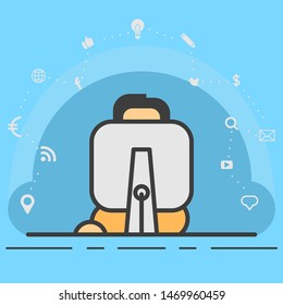 People work with computers flat illustration