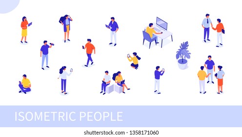 People at work concept design. Can use for web banner, infographics, hero images. Flat isometric vector illustration isolated on white background.