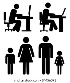 People at work, family - vector pictogram. Simple black silhouettes isolated on a white background.