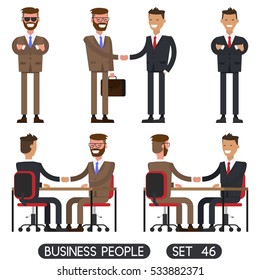People at work with handshaking on white background. Handshake of two businessmen behind a desk Business people set 46.