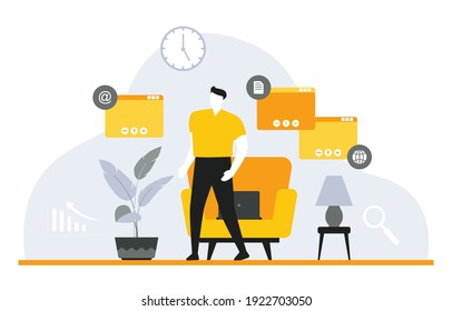 People Work From Home Internet Online Business Freelancer Illustration