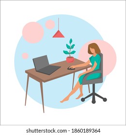 People work at home office vector flat illustration. Freelancer character working from home workplace. Young freelancer working on laptops.