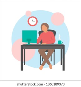 La gente trabaja en una ilustración plana vectorial de oficina en casa. Caracter independiente trabajando desde su lugar de trabajo. Joven periodista independiente trabajando en laptops.