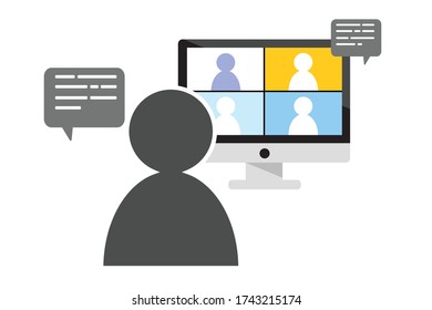 People work from home with online web conference meeting chat on computer laptop.