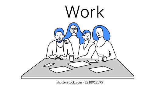 people work illustration with friends office on desk
