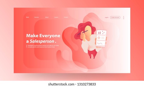People work and interacting with sale graphs, icons and devices. Data analysis . 3D Isometric vector illustration set. Mobile application and website header images on gradient background.
