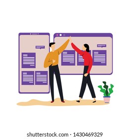 People Work and Intercating Bussiness Technology, Online Shopping Vector Template Design Illustration