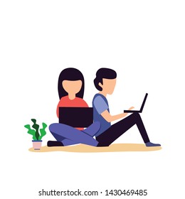 People Work and Intercating Bussiness Technology, Online Shopping Vector Template Design Illustration