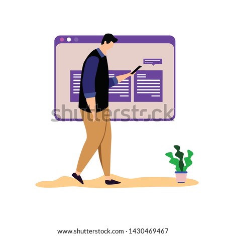 People Work and Intercating Bussiness Technology, Online Shopping Vector Template Design Illustration