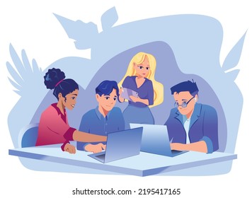 Die Leute arbeiten im Büro. Konzept der Teamarbeit, moderner Arbeitsbereich, kreatives Personal. Vektorgrafik von Teamjob.