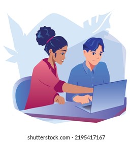 Die Leute arbeiten im Büro. Konzept der Teamarbeit, moderner Arbeitsbereich, kreatives Personal. Vektorgrafik von Teamjob.