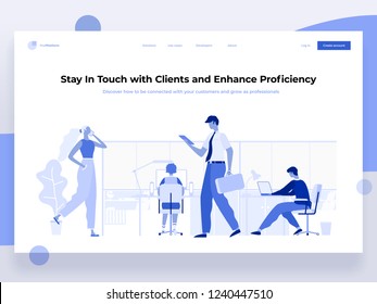 People work in a office and interact with devices. Business, workflow management and office situations. Landing page template. Flat vector illustration.