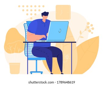 La gente trabaja en la oficina. La gente trabaja con una laptop.Ilustración de vectores planos