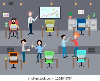 People work in the office. Teamwork. Workplace of the employee.