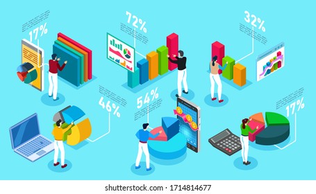 La gente trabaja en nuevos proyectos, resuelve problemas, logra resultados. Estrategia empresarial y análisis. Ilustración detallada del vector de negocio.