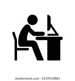 people work on table with pc icon black vector design illustration isolated background