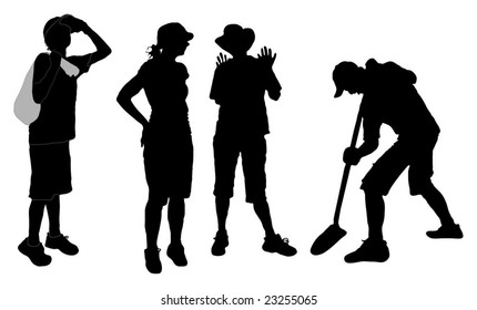 People at work and play - silhouettes