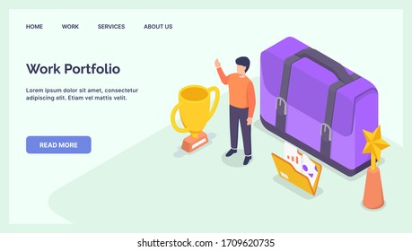 people work portfolio concept for website template landing homepage with modern isometric flat
