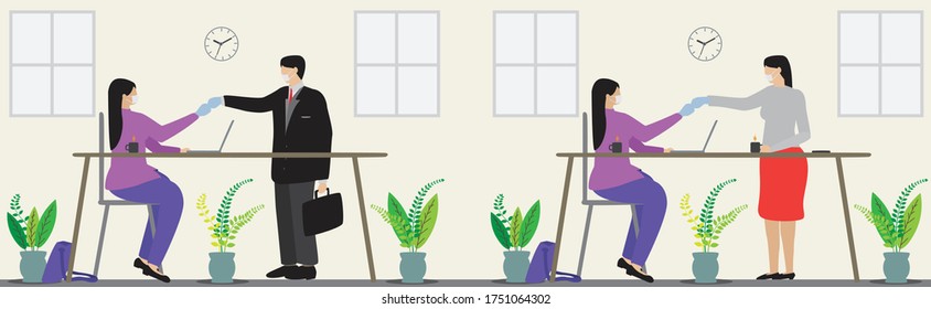 People at work, social distancing concept, prevention of coronavirus, vector illustration stock illustration, People at work, social distancing concept, prevention of coronavirus, vector illustration