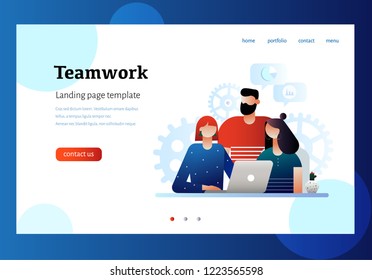 People work in a team. Business, workflow management and office situations. Landing page template. 3d vector isometric illustration.