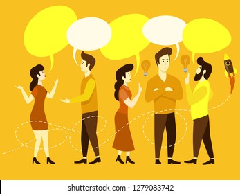 People work team conversation. Business work situation in minimalistic flat style. Cartoon vector illustration