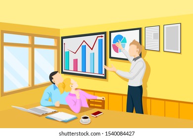 People work in a team and interact with graphs