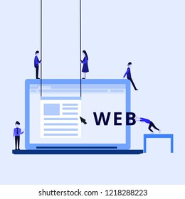 people work in a team and interact with laptop