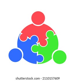 People work as a team of three puzzle pieces. vector illustration