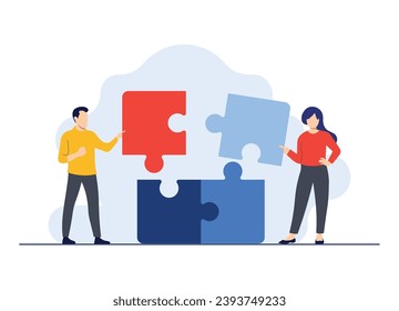 Las personas trabajan juntas con éxito, el concepto de trabajo en equipo, discuten tareas, los elementos del rompecabezas Connect, la lluvia de ideas, el desarrollo de negocios, la asociación. Trabajo en equipo, cooperación, concepto de empresa,