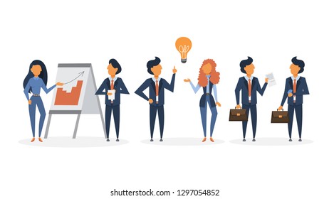 People work together in team. Strategy and business planning. Group of people support each other. Isolated vector illustration in cartoon style