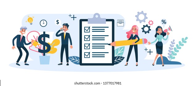 People work together in team. Strategy and business planning. Group of people support each other. Isolated vector illustration in cartoon style