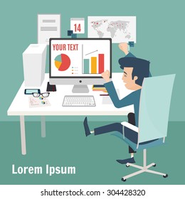 People at work vector illustration. Celebrating success