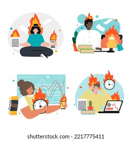People worker burnout vector scene isolated set