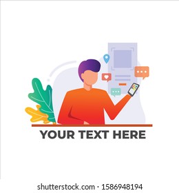 People, worker, business man using smartphone and apps illustration