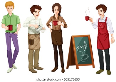 Personas trabajando en la ilustración de un café