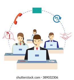 People working in a call center. Support service. Call center. 