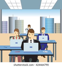 People working in a call center. Support service. Call center. 