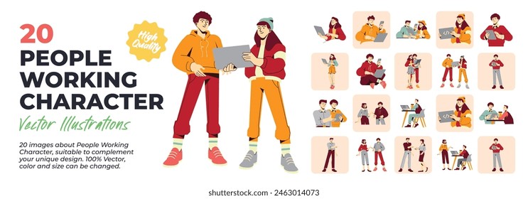 Menschen Arbeitscharakter. Großartiges Paket. Kollektion Szenen von Menschen, Charakter, Teamarbeit, Geschäftsmann Arbeitskonzept. Vektorillustration