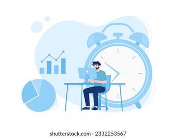 People working with computer and alarm trending concept flat illustration