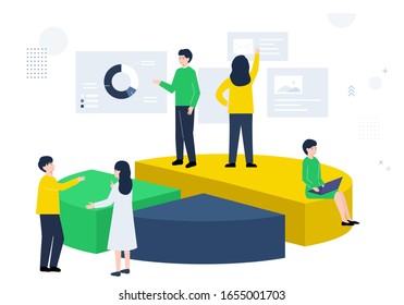 Personas que trabajan en cooperación. Ilustración vectorial para empresas.