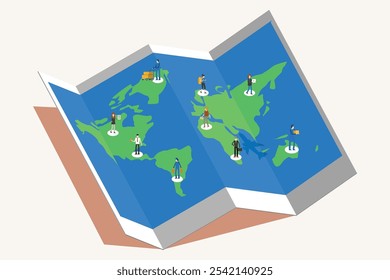 people working in countries on world map