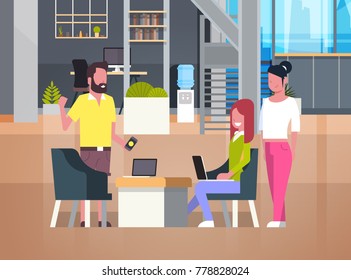 People Working In Coworking Office Casual Businesspeople Group In Coworkers Center Flat Vector Illustration