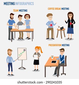 People working in the co-working space infographics elements.illustrator EPS10. Team,coffee break,presentation meeting.