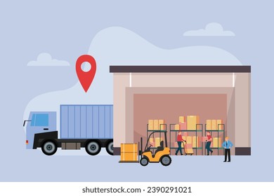 People working to deliver packages to truck from online shopping