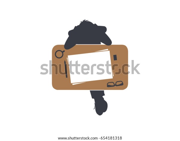 People Working Desk Vector Drawing Royalty Free Stock Image