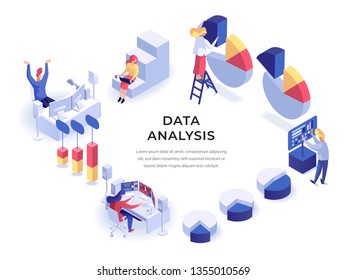 People working with different types of information charts and graphs, analysing and processing working materials. People interacting with charts and analyzing statistics